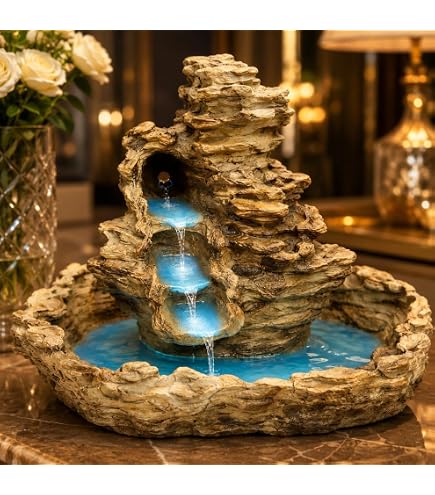 Fonte De Água Cascata Decorativa Tamanho Médio 4 Quedas Moinho